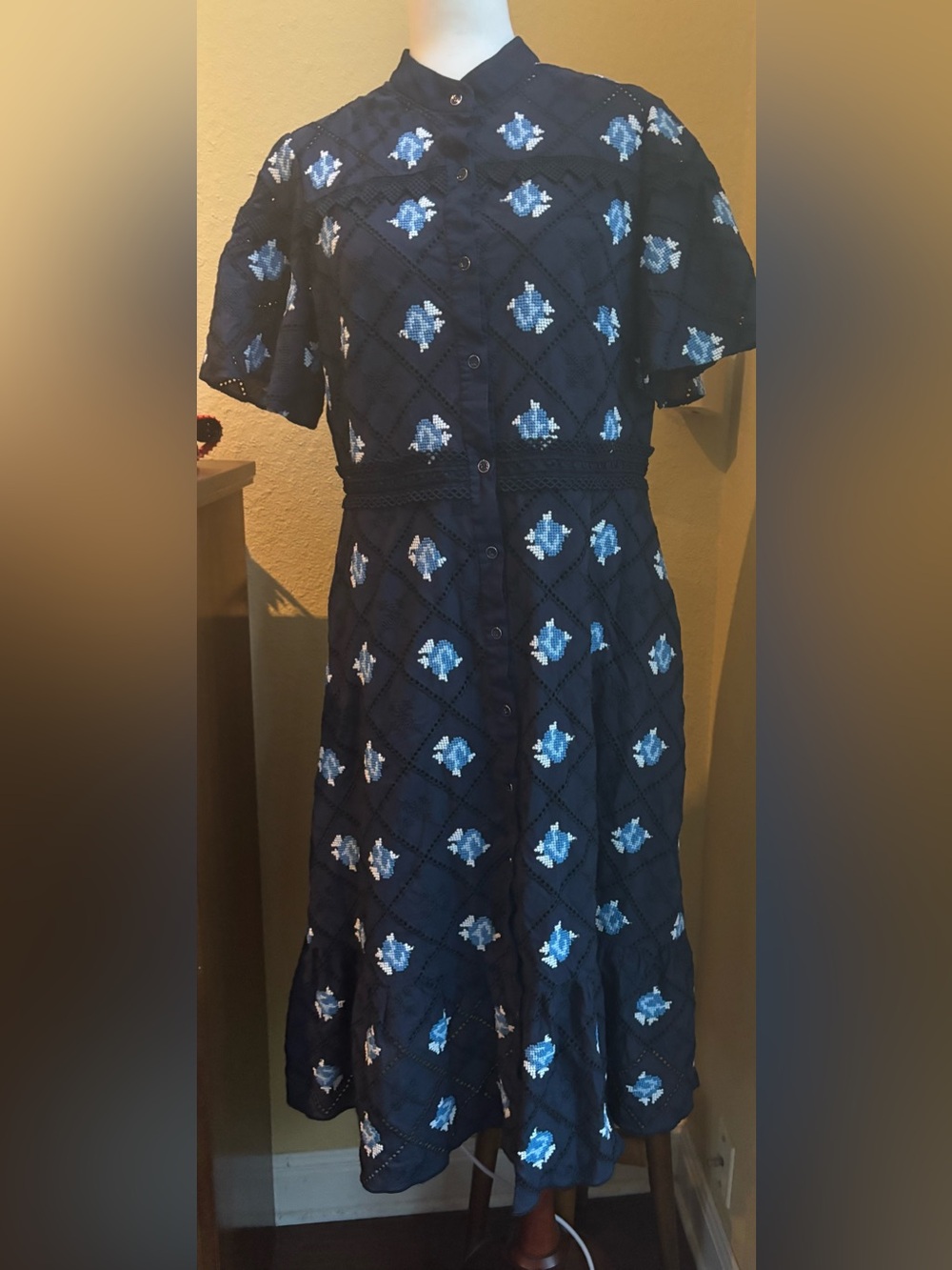 Shoshanna Navy Almendra button up dress. Size 16